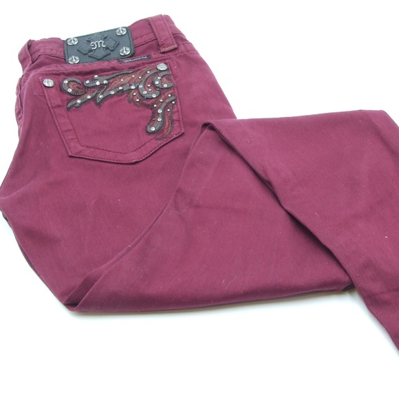 Miss Me Denim - Miss Me Burgundy Skinny Jeans JS561452 Size 28